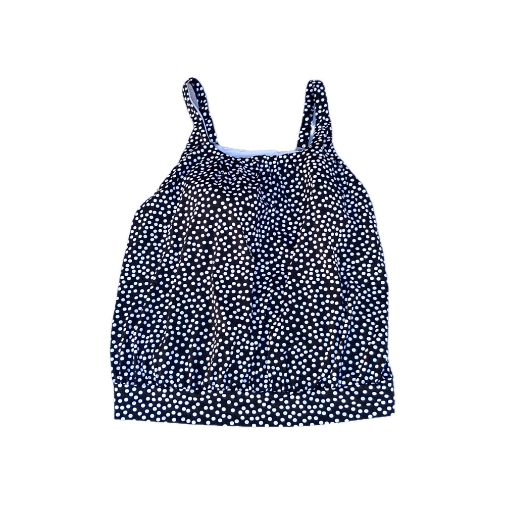 Lands End Swim Tankini Top Molded Cups Polka Dot Black Size 18 481434